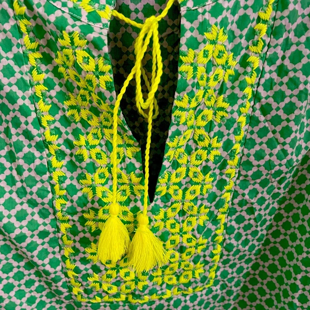 J. Crew Green and Yellow Patterned Blouse